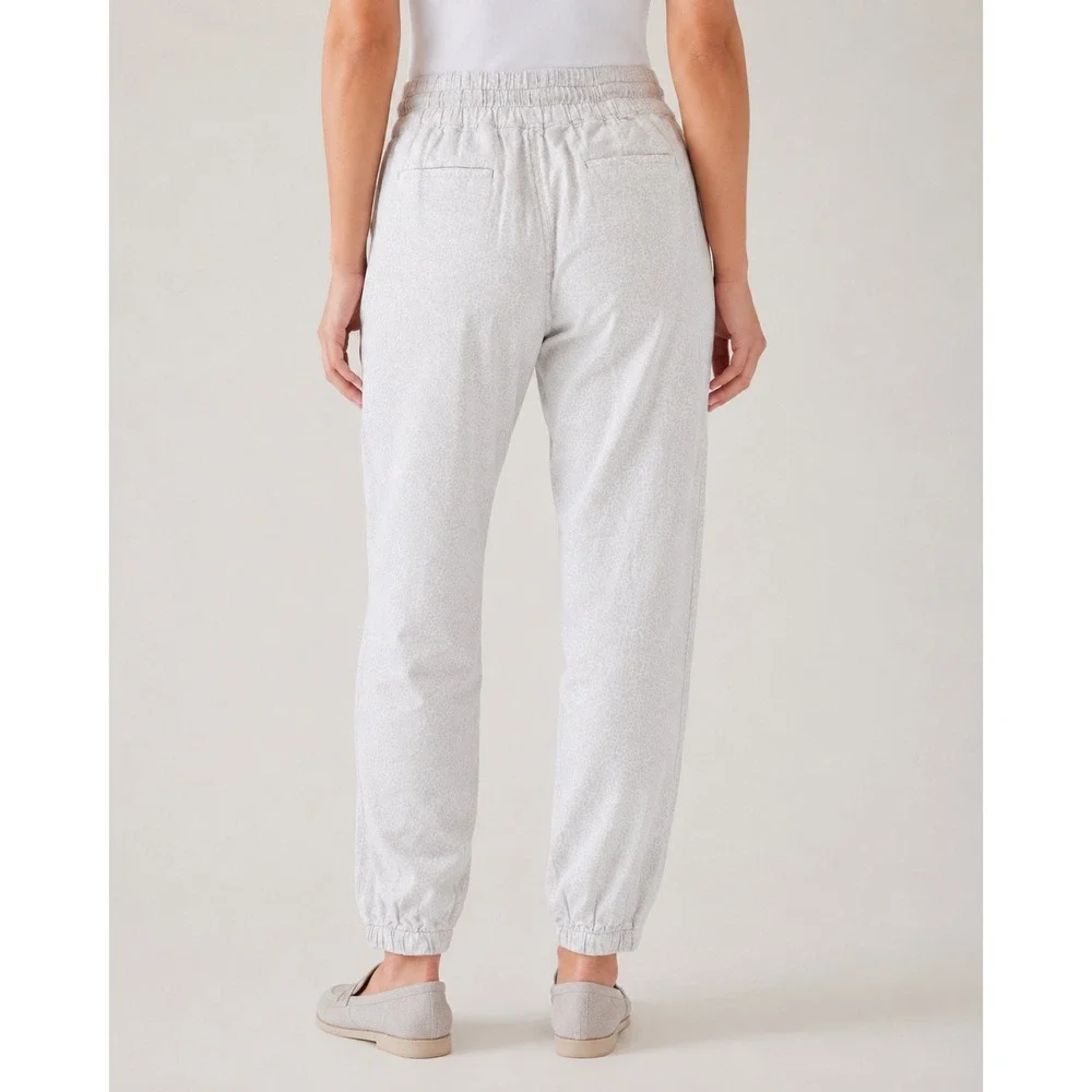 ATHLETA Cabo Linen Joggers Womens 16 Beige Animal Print Casual Lightweight Pants